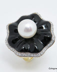 55ct W-si Brillant. Zuchtperle und Onyx Besatz in 750/18K Gelbgold Gr. 56