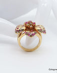 Floraler Ring mit Brillant und Rubin Besatz in 750/18K Rosegold Gr. 55