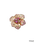 Floraler Ring mit Brillant und Rubin Besatz in 750/18K Rosegold Gr. 55