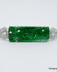 Brosche mit Handgeschnitzter Jade und Diamant Besatz in 585/14K Weißgold