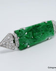 Brosche mit Handgeschnitzter Jade und Diamant Besatz in 585/14K Weißgold