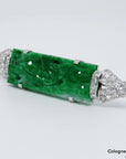 Brosche mit Handgeschnitzter Jade und Diamant Besatz in 585/14K Weißgold