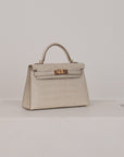 Hermès Mini Kelly aus Alligator Leder mit Gelbgoldenen Beschlägen in Beton