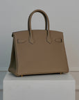 Hermes Birkin 30 Retourne HSS aus Togo Leder mit gelbgoldenen Beschlägen in Gris Tourterelle