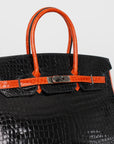 Hermès Birkin Limited Edition aus Alligator Leder mit Palladium Beschlägen in Noir/Orange