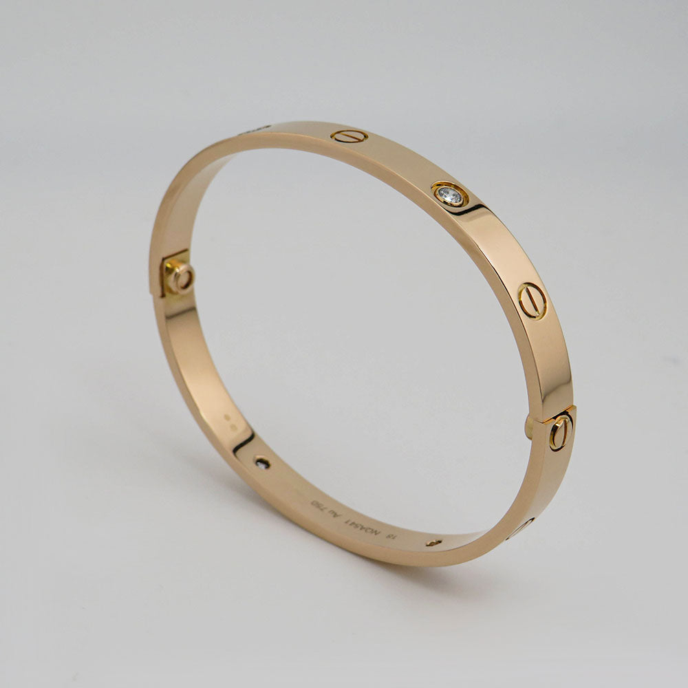 Cartier Love Armreif klassisches Modell mit 4 Diamanten 750/18K Rosegold Gr. 18