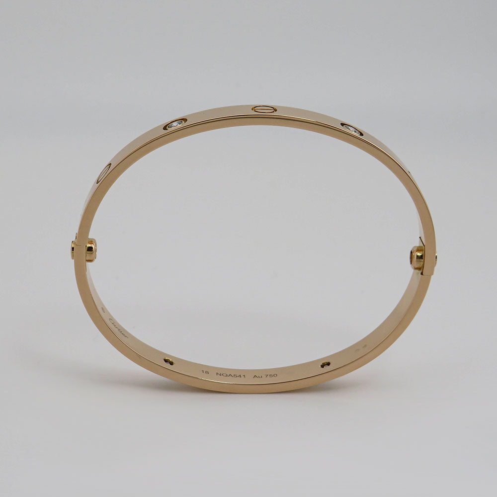 Cartier Love Armreif klassisches Modell mit 4 Diamanten 750/18K Rosegold Gr. 18