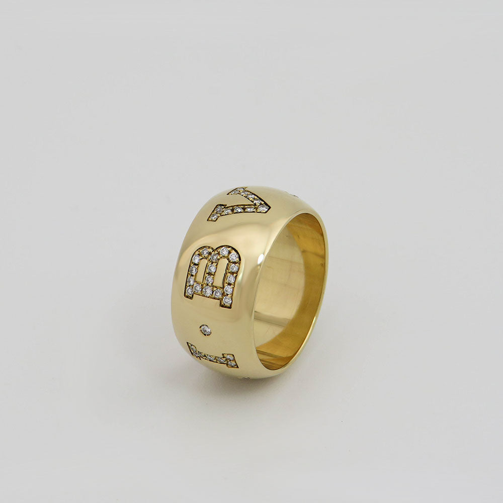 Bvlgari Monologo Ring mit Diamant Besatz in 750/18K Gelbgold Gr. 55