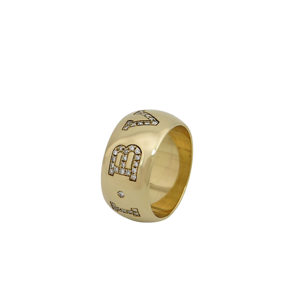 Bvlgari Monologo Ring mit Diamant Besatz in 750/18K Gelbgold Gr. 55
