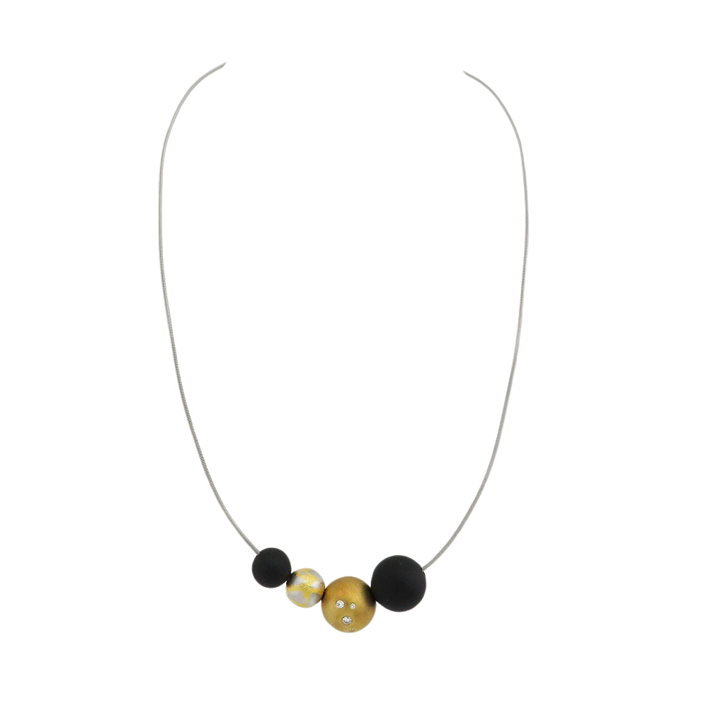 Niessing Schnur mit Kugeln und Brillant in 950`er Platin/18K Gold ca. 43,0 cm
