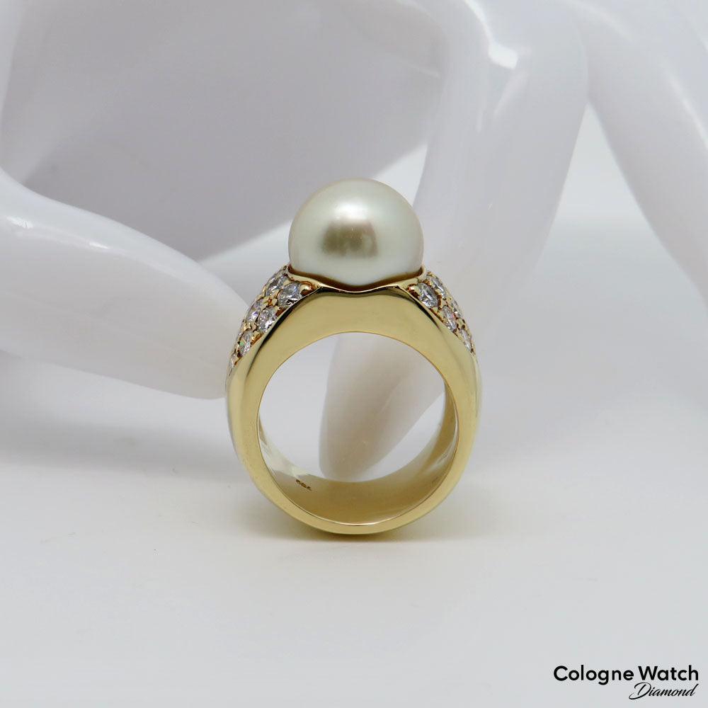 Ring mit Südseeperle Ø 12 mm + ca. 1,40ct TW-si Brillant 750/18K Gelbgold Gr. 53