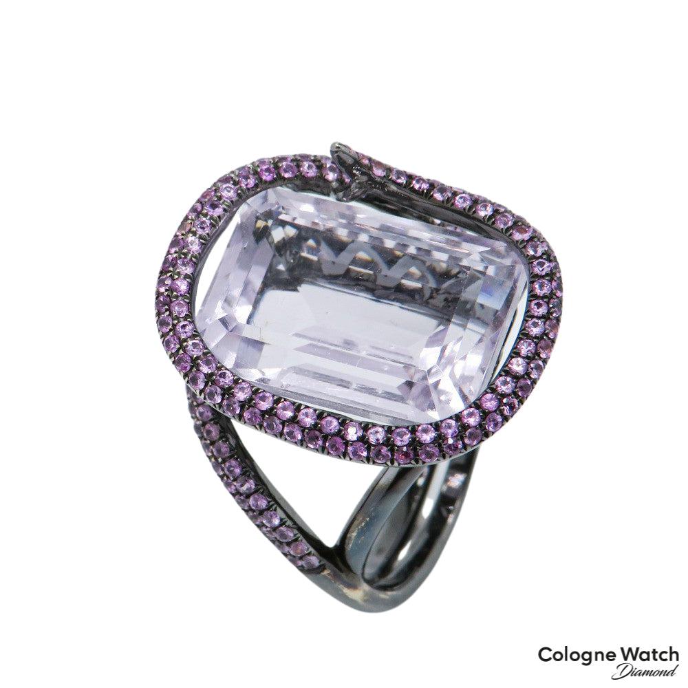 Ring mit Amethyst Besatz in 750/18K Weißgold schwarz rhodiniert Gr. 53